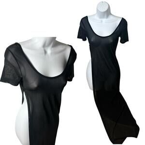 River Island Top XS Black Sheer Tunic High Slit Y2K Edgy Festival Clubwear Goth